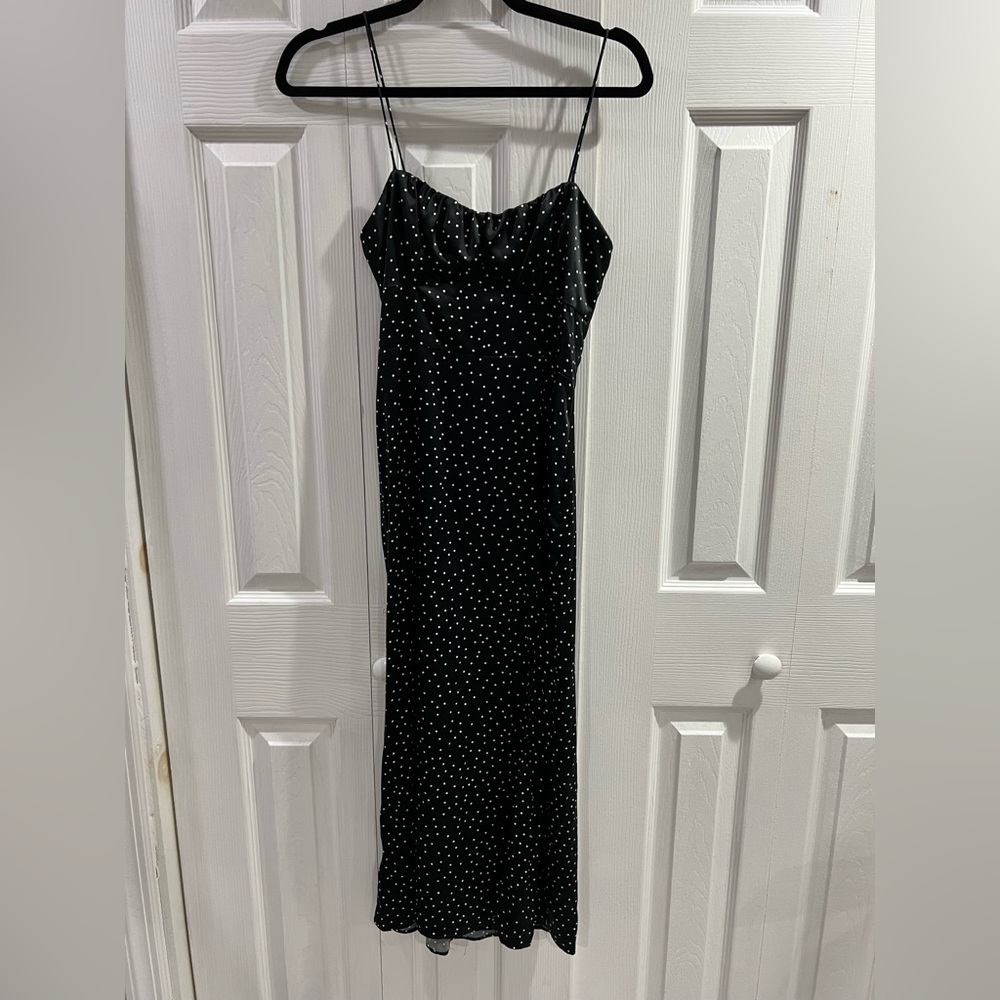 Zara Elegant Black Polka Dot Silky Dress